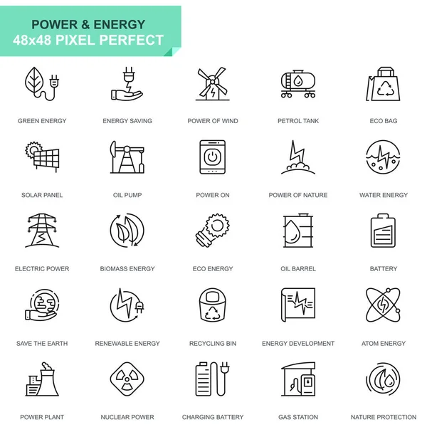 Poder Energía Icono Conjunto Vector Ilustración — Vector de stock