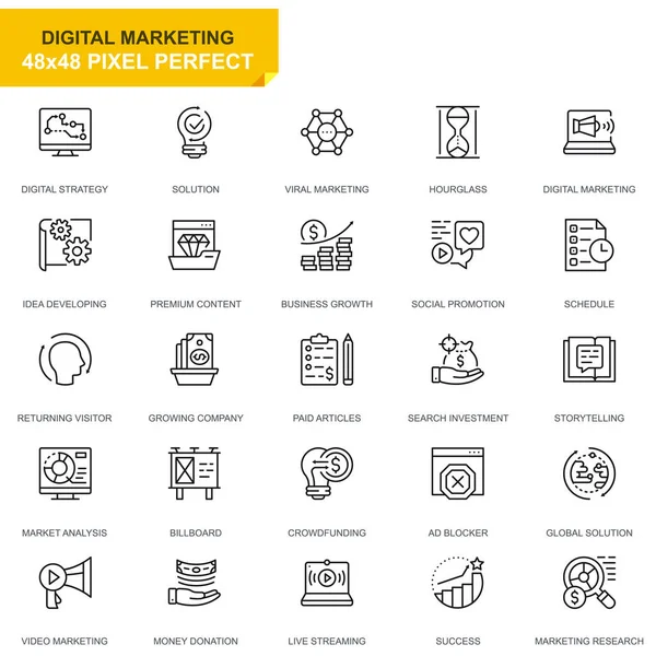 Icona Marketing Digitale Set Illustrazione Vettoriale — Vettoriale Stock