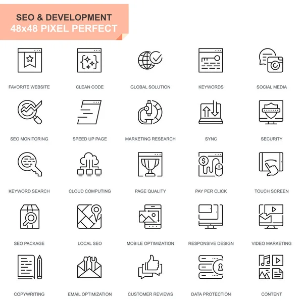 Seo Desarrollo Icono Conjunto Vector Ilustración — Vector de stock