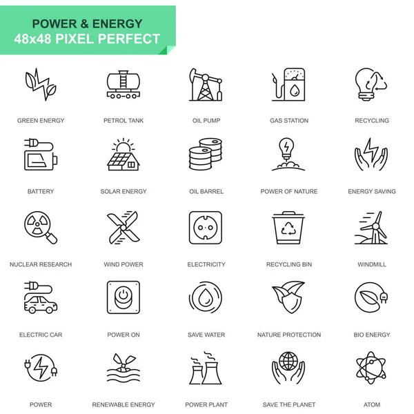 Poder Energía Icono Conjunto Vector Ilustración — Vector de stock