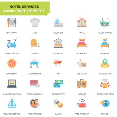otel hizmetleri simge vektör çizim seti   