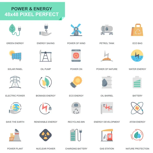 Poder Energia Ícone Conjunto Vetor Ilustração — Vetor de Stock