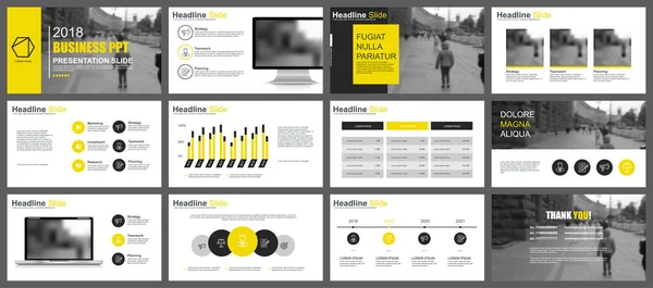 Žlutá Černá Obchodní Prezentace Snímky Šablony Infografiky Prvků Lze Použít — Stockový vektor