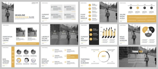 Guld Och Svart Företagspresentation Glider Mallar Från Infographic Element Kan — Stock vektor