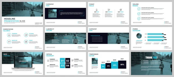 Blaue Folienvorlagen Für Unternehmenspräsentationen Aus Infografik Elementen Kann Für Präsentation — Stockvektor