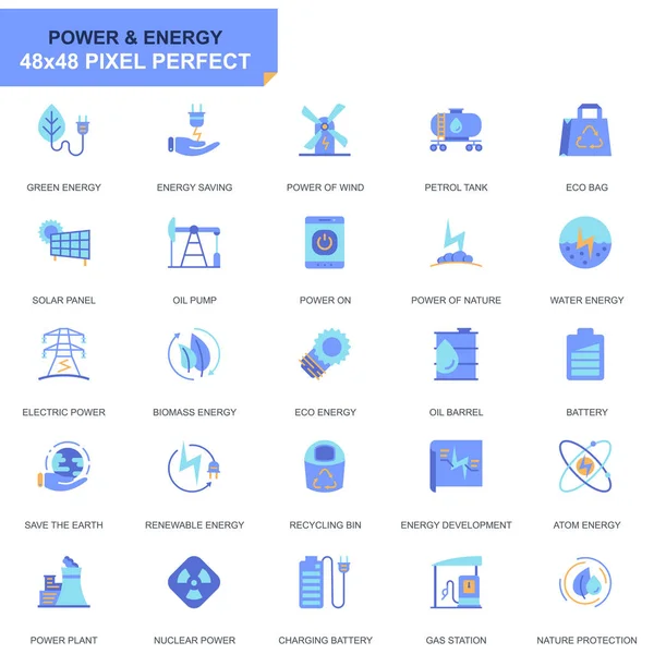 Eenvoudig Instellen Power Industrie Energie Plat Pictogrammen Voor Website Mobiele — Stockvector