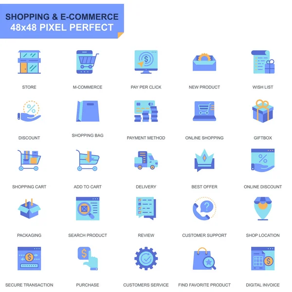 Einfache Set Shopping Und Commerce Flache Symbole Für Website Und — Stockvektor