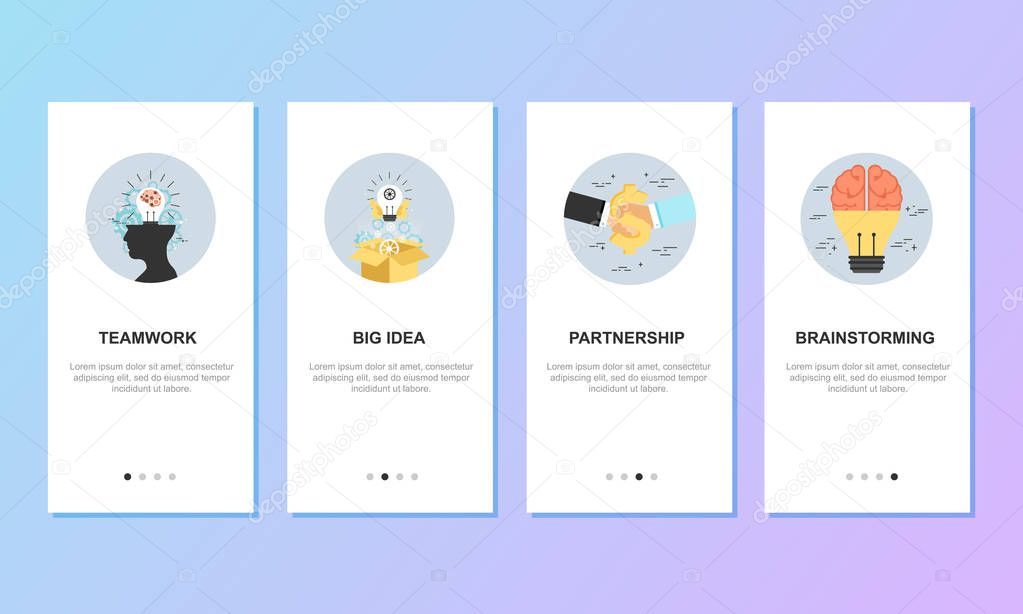 Onboarding screens for mobile app templates concept. Vector illustration.