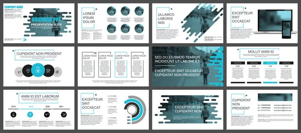 Blaue und schwarze Folienvorlagen für Unternehmenspräsentationen aus Infografik-Elementen. — Stockvektor