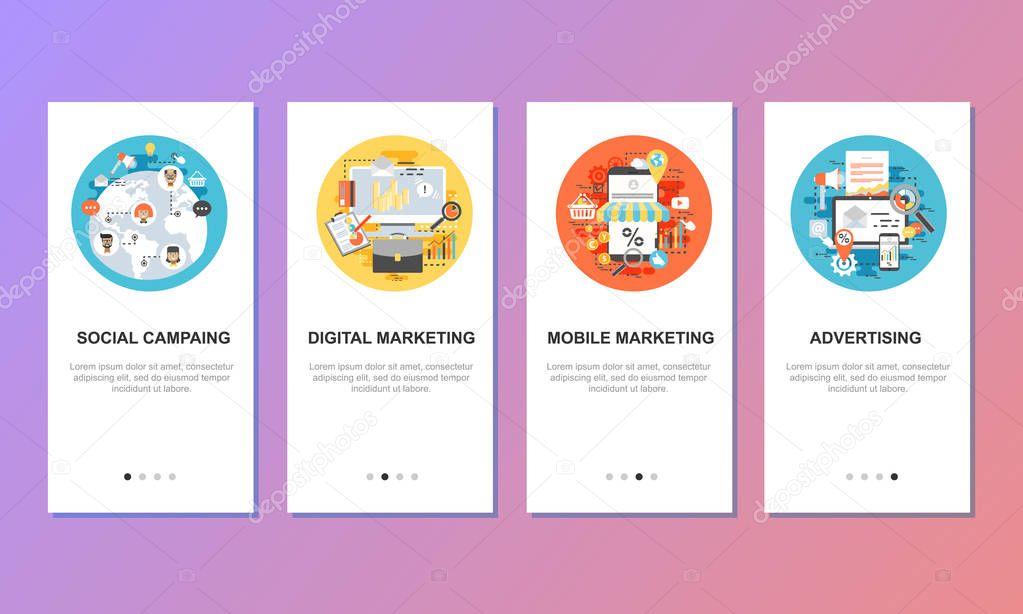 Onboarding screens for mobile app templates concept.