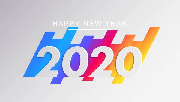 2020年新年快乐横幅模板。 印塔颜色对角线条纹背景上的3d数字。 现代纸巾风格冬季贺卡设计. 创意圣诞海报布局。 矢量说明 — 图库矢量图片