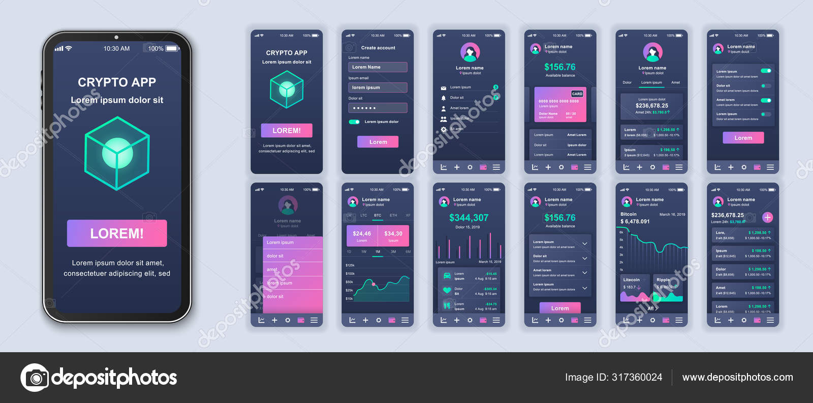 Criptomoneda aplicación smartphone interfaz diseño vector