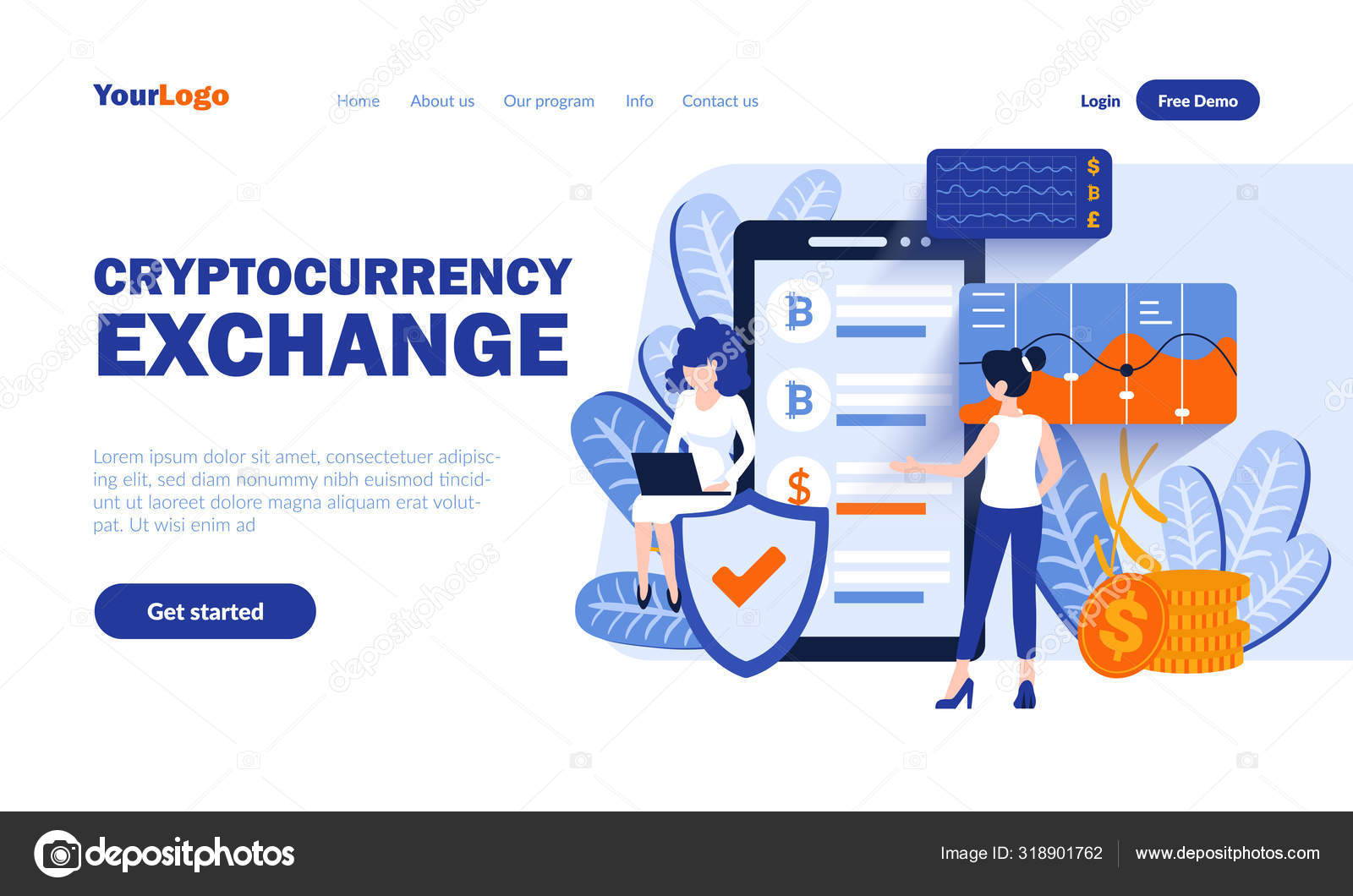 Cryptocurrency exchange vector landing page template with header. Online  currency market web banner, homepage design with flat illustrations. Crypto  money, internet business concept Stock Vector by ©alexdndz 318901762