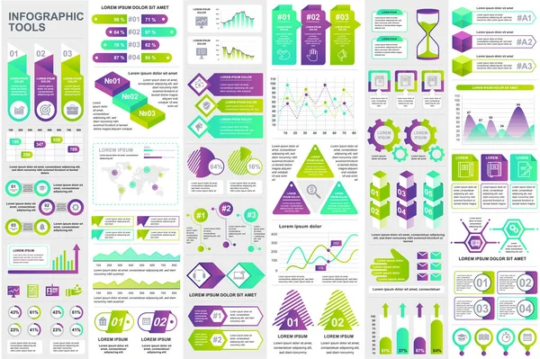 Paquete de elementos infográficos plantilla de diseño vectorial visualización de datos. Se puede utilizar para pasos, procesos de negocio, flujo de trabajo, diagrama, concepto de diagrama de flujo, línea de tiempo, iconos de marketing, gráficos de información . — Vector de stock