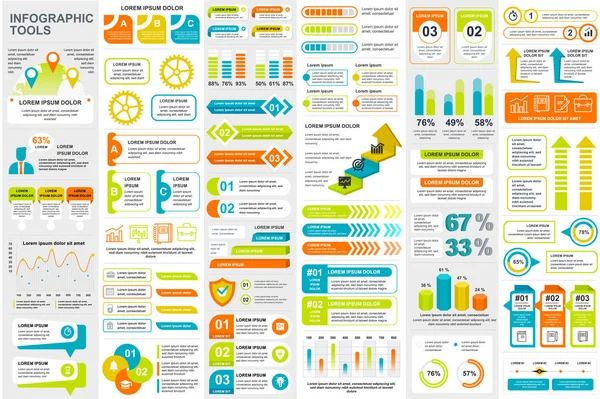 Paquete de elementos infográficos plantilla de diseño vectorial visualización de datos. Se puede utilizar para pasos, procesos de negocio, flujo de trabajo, diagrama, concepto de diagrama de flujo, línea de tiempo, iconos de marketing, gráficos de información . — Archivo Imágenes Vectoriales