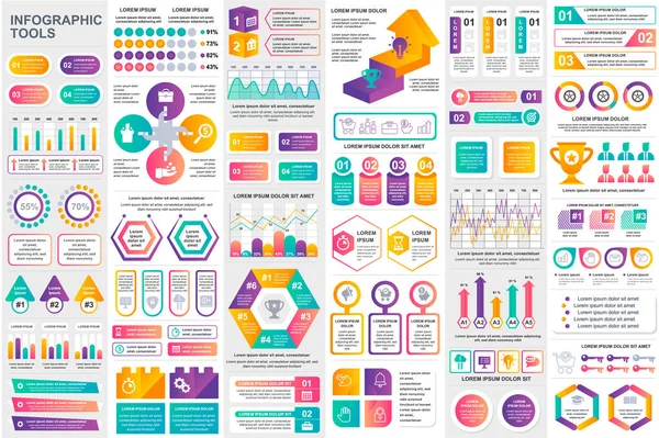 Paquete de elementos infográficos plantilla de diseño vectorial visualización de datos. Se puede utilizar para pasos, procesos de negocio, flujo de trabajo, diagrama, concepto de diagrama de flujo, línea de tiempo, iconos de marketing, gráficos de información . — Archivo Imágenes Vectoriales