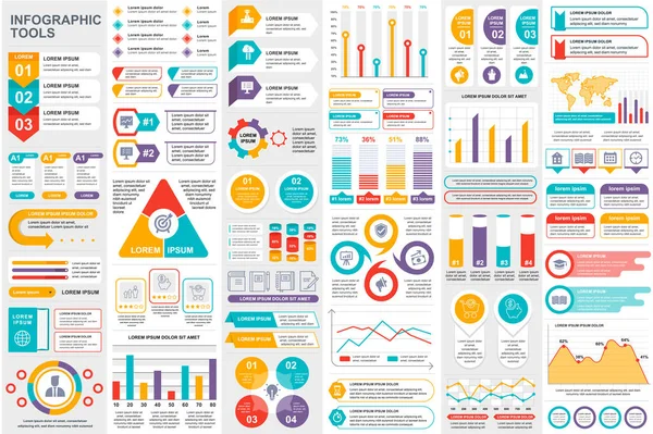 Paquete de elementos infográficos plantilla de diseño vectorial visualización de datos. Se puede utilizar para pasos, procesos de negocio, flujo de trabajo, diagrama, concepto de diagrama de flujo, línea de tiempo, iconos de marketing, gráficos de información . — Archivo Imágenes Vectoriales