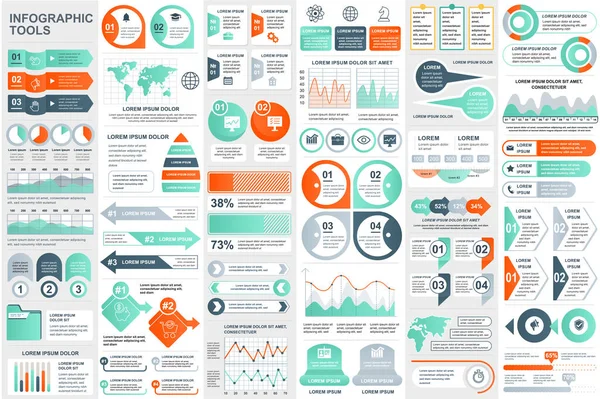 Paquete de elementos infográficos plantilla de diseño vectorial visualización de datos. Se puede utilizar para pasos, procesos de negocio, flujo de trabajo, diagrama, concepto de diagrama de flujo, línea de tiempo, iconos de marketing, gráficos de información . — Vector de stock