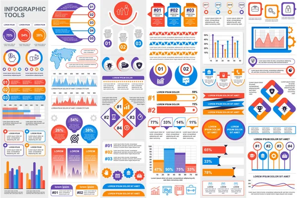 Bundle infographic elements data visualization vector design template. Can be used for steps, business processes, workflow, diagram, flowchart concept, timeline, marketing icons, info graphics. — Stock Vector