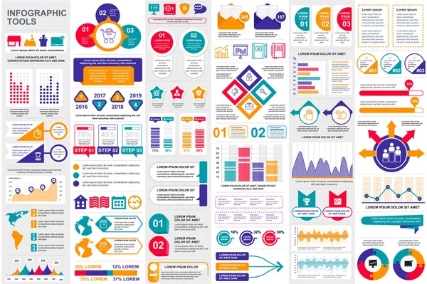 Paquete de elementos infográficos plantilla de diseño vectorial visualización de datos. Se puede utilizar para pasos, procesos de negocio, flujo de trabajo, diagrama, concepto de diagrama de flujo, línea de tiempo, iconos de marketing, gráficos de información . — Archivo Imágenes Vectoriales