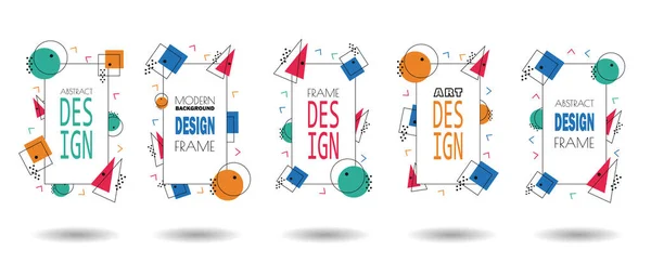 Zestaw ram memphis. Minimalne linie i kropki kształty wzór, 80s minimalistyczne ramy projektowania i retro hipsterskie elementy geometryczne półton. Wizytówki, zaproszenia, karty podarunkowe, ulotki, broszury. — Wektor stockowy