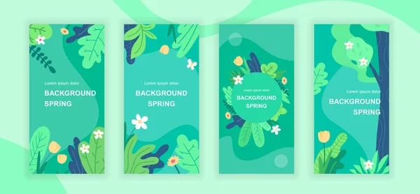 Spring abstract social media stories design templates vector set, backgrounds with copyspace - πράσινο, τοπίο - φόντο για κάθετο banner, αφίσα, ευχετήρια κάρτα - ανοιξιάτικη φύση — Διανυσματικό Αρχείο