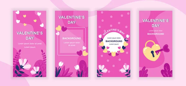 San Valentín historias de redes sociales diseño plantillas vector conjunto, fondos con copyspace - vacaciones de amor - telón de fondo para la bandera vertical, cartel, tarjeta de felicitación - concepto de felicitación — Archivo Imágenes Vectoriales