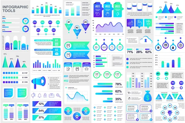 Bundel infografische elementen data visualisatie vector ontwerp template. Kan gebruikt worden voor stappen, bedrijfsprocessen, workflow, diagram, flowchart concept, tijdlijn, marketing iconen, info graphics. — Stockvector