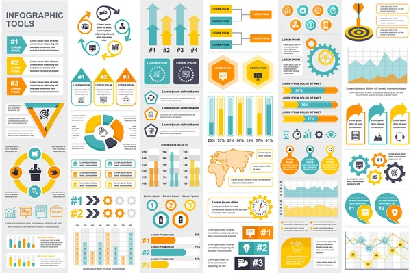 Paquete de elementos infográficos plantilla de diseño vectorial visualización de datos. Se puede utilizar para pasos, procesos de negocio, flujo de trabajo, diagrama, concepto de diagrama de flujo, línea de tiempo, iconos de marketing, gráficos de información . — Archivo Imágenes Vectoriales