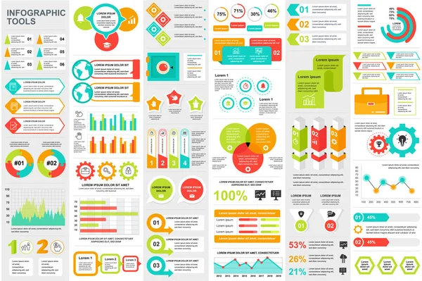 Paquete de elementos infográficos plantilla de diseño vectorial visualización de datos. Se puede utilizar para pasos, procesos de negocio, flujo de trabajo, diagrama, concepto de diagrama de flujo, línea de tiempo, iconos de marketing, gráficos de información . — Archivo Imágenes Vectoriales