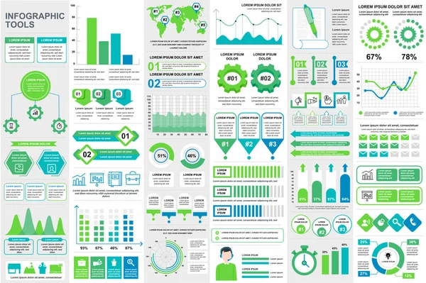 Paquete de elementos infográficos plantilla de diseño vectorial visualización de datos. Se puede utilizar para pasos, procesos de negocio, flujo de trabajo, diagrama, concepto de diagrama de flujo, línea de tiempo, iconos de marketing, gráficos de información . — Archivo Imágenes Vectoriales