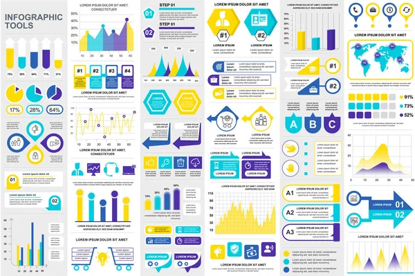 Bundle infographic elements data visualization vector design template. Can be used for steps, business processes, workflow, diagram, flowchart concept, timeline, marketing icons, info graphics. — Stock Vector