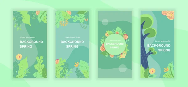 Spring abstract social media stories design templates vector set, backgrounds with copyspace - πράσινο, τοπίο - φόντο για κάθετο banner, αφίσα, ευχετήρια κάρτα - ανοιξιάτικη φύση — Διανυσματικό Αρχείο