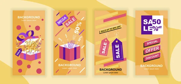 Mega sale social media stories design templates vector set, backgrounds with copyspace - best offer, sold-out - background for vertical banner, διαφημιστική αφίσα - big sale, διαφημιστική καμπάνια — Διανυσματικό Αρχείο