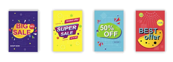 Sale poster sociale media verhalen ontwerp sjablonen vector set. Promotie flyer, kortingsbon, reclame poster. Vector cover sale advertenties labels en speciale aanbieding markt brochure. — Stockvector