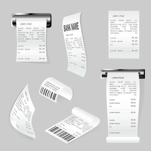 Ensemble Contrôles Impression Papier Réalistes Distributeur Billets Avec Facture Financière — Image vectorielle