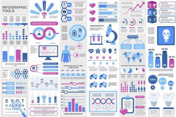 Conjunto Elementos Infografía Médica Cartas Industria Salud Emergencias Análisis Laboratorio — Archivo Imágenes Vectoriales