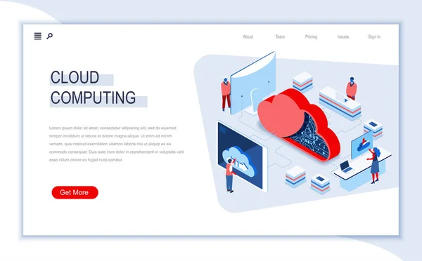 Cloud Computing Isometric Landing Page Hosting Platform Big Data Management — Stock Vector