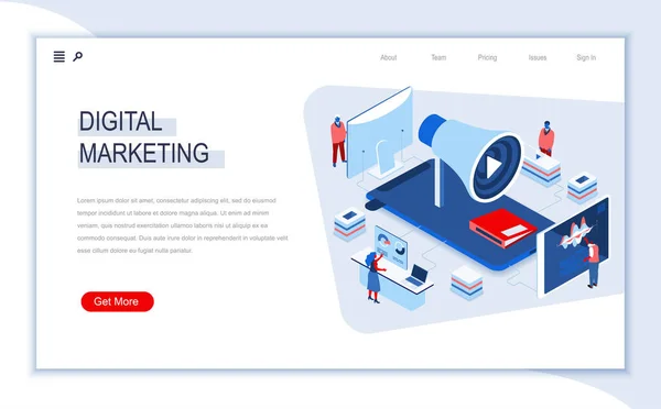 Marketing Digital Landing Page Isométrica Pesquisa Marketing Análise Apresentação Negócios — Vetor de Stock