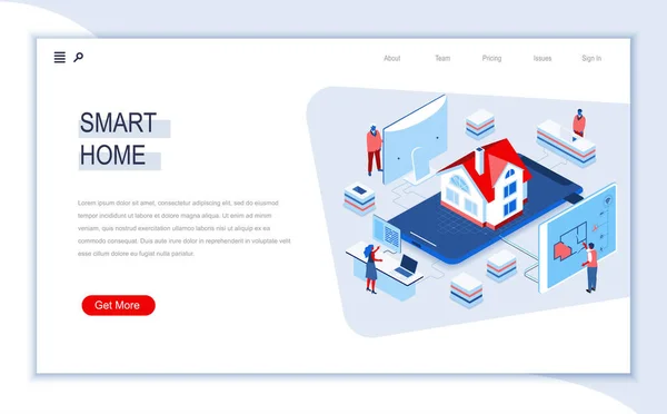 Slimme Huis Isometrische Landing Page Online Home Control Monitoring Beheer — Stockvector