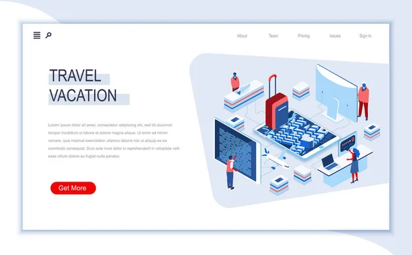 Landing Page Isométrica Viajes Vacaciones Solución Web Para Planificación Organización — Archivo Imágenes Vectoriales