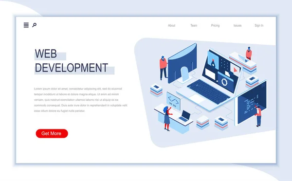 Página Destino Isométrica Desenvolvimento Web Web Design Responsivo Desenvolvimento Aplicativos — Vetor de Stock