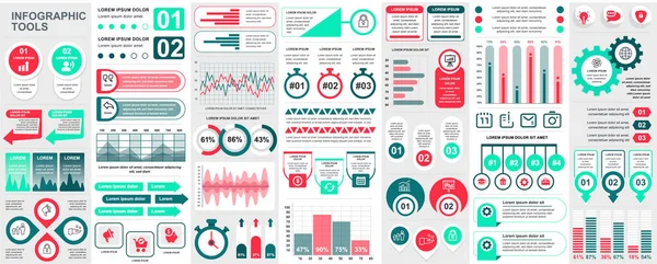 Pacote Infográfico Kit Elementos Com Gráficos Diagramas Fluxo Trabalho Fluxograma —  Vetores de Stock