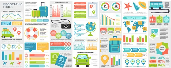 Bundle Travel Infographic Kit Elements Chart Diagram Summer Vacation Flowchart — 스톡 벡터
