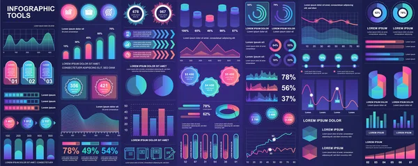 Bundle Infografica Elementi Kit Con Grafici Diagrammi Flusso Lavoro Diagramma — Vettoriale Stock