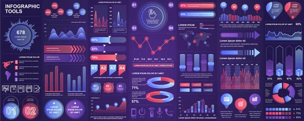 Bundel Infographic Kit Elementen Met Grafieken Diagrammen Workflow Flowchart Tijdlijn — Stockvector