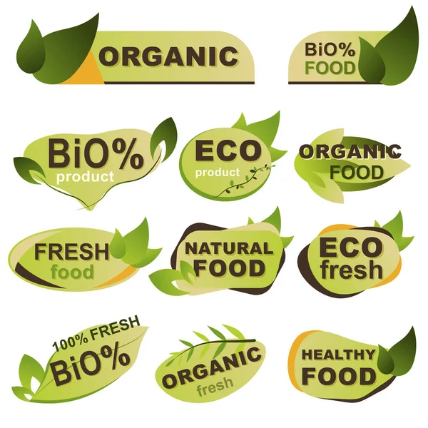 Eco Products Badges Set Natural Organic Food Bio Products Healthy — Stock Vector