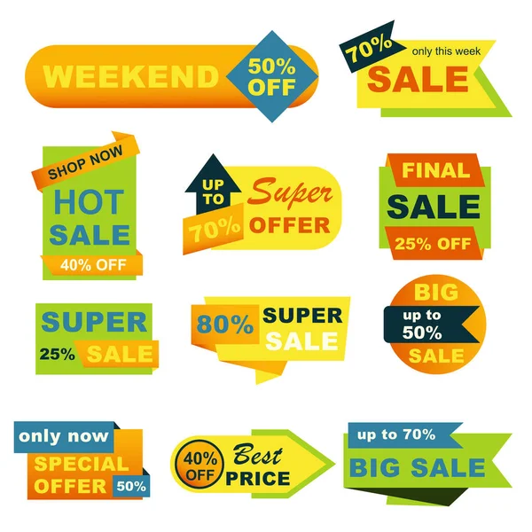 Set Badge Offerte Speciali Super Vendita Solo Ora Diversi Adesivi — Vettoriale Stock