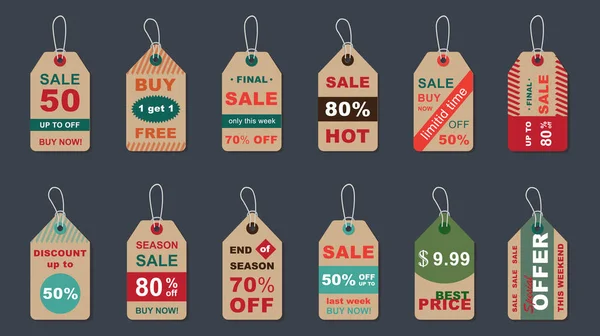 Final Sale Vintage Badges Set Percent Discount Various Hang Tags — Stock Vector
