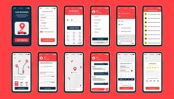 Auto Buchen Einzigartige Design Kit Für Mobile App Online Mietwagen — Stockvektor